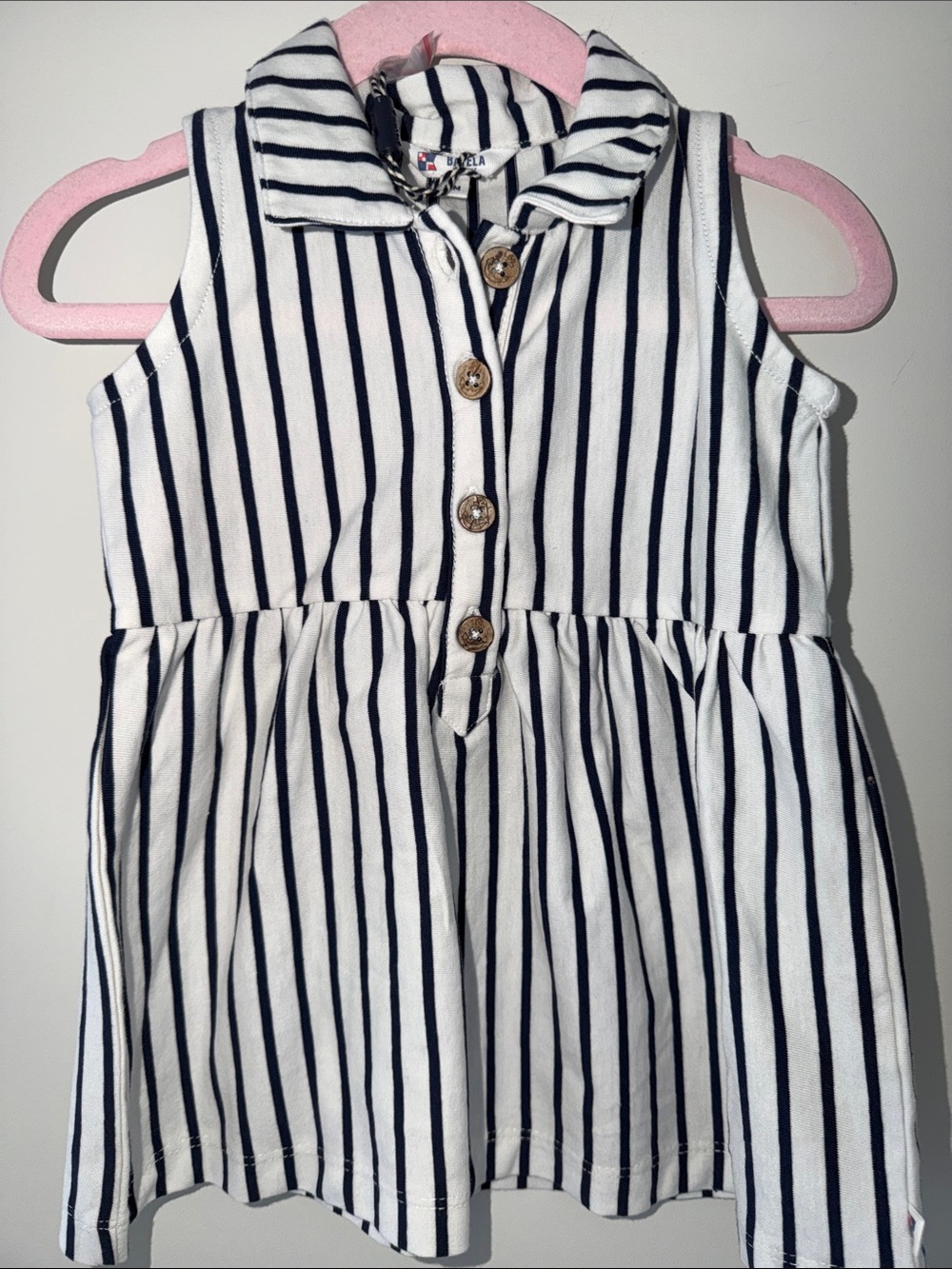 Girls' Navy Stripe Sleeveless Shirt Dress